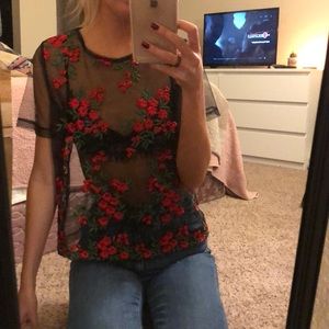 mesh floral shirt